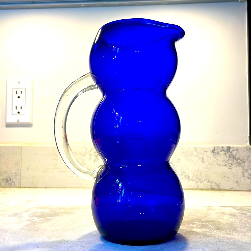 Vintage Cobalt Blue Art Deco Bubble Pitcher Louie Glass Co. Excellent Condition - Picture 14 of 14
